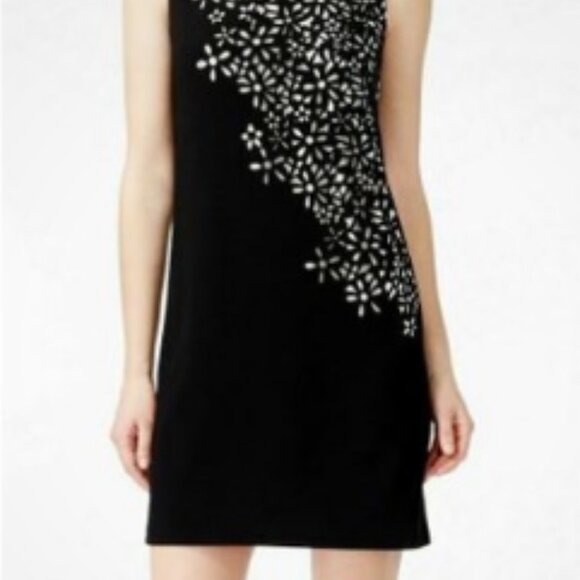 Calvin Klein Floral Laser-Cutout Sheath Dress Black - Picture 1 of 3
